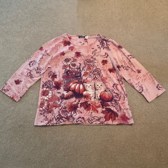 size XL, bust is up to 44 inches, kittens and pumpkins shirt, new 🐈‍⬛ condition - Picture 2 of 7